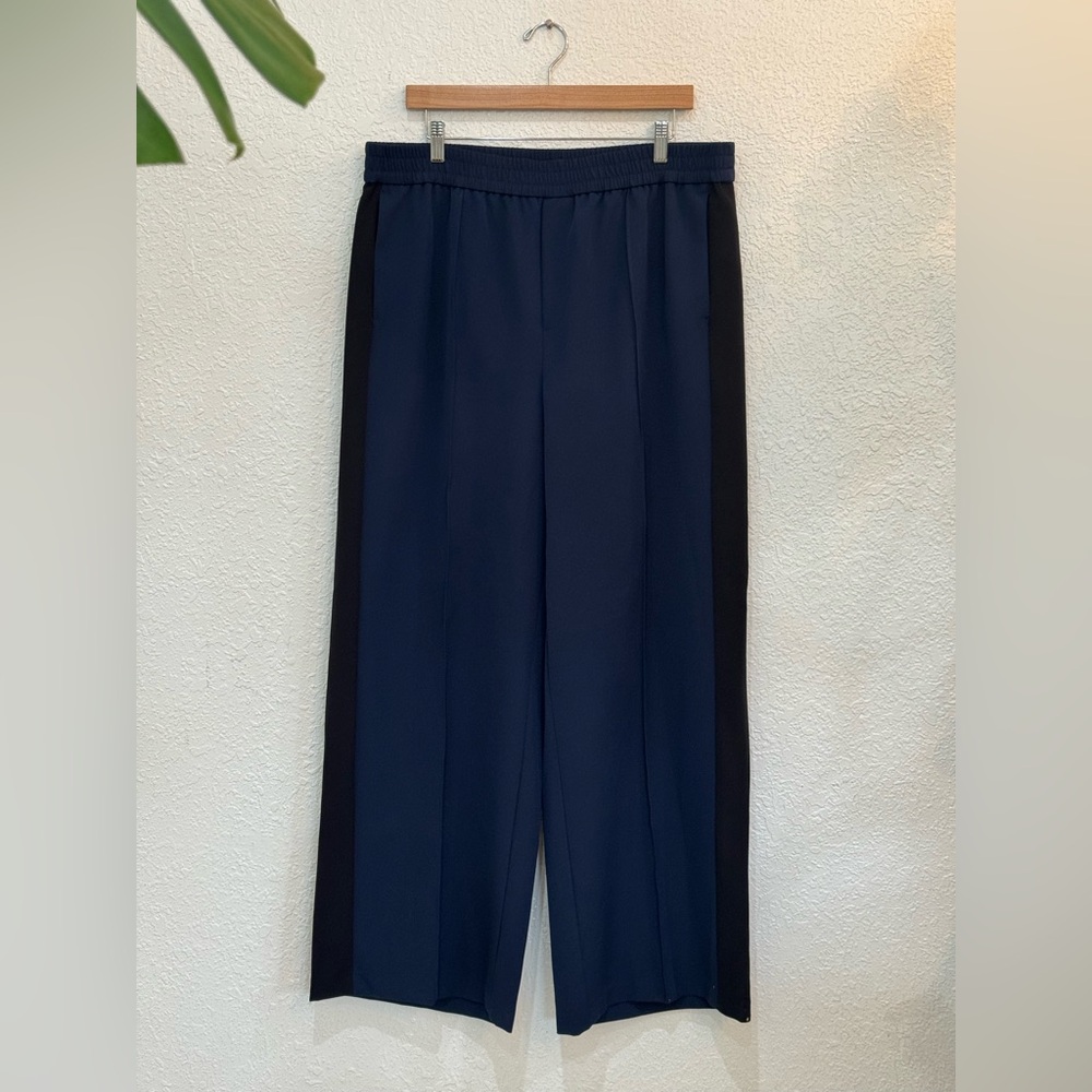 Women's Navy Blue Wide-Leg Track Pants with Black Side Panels